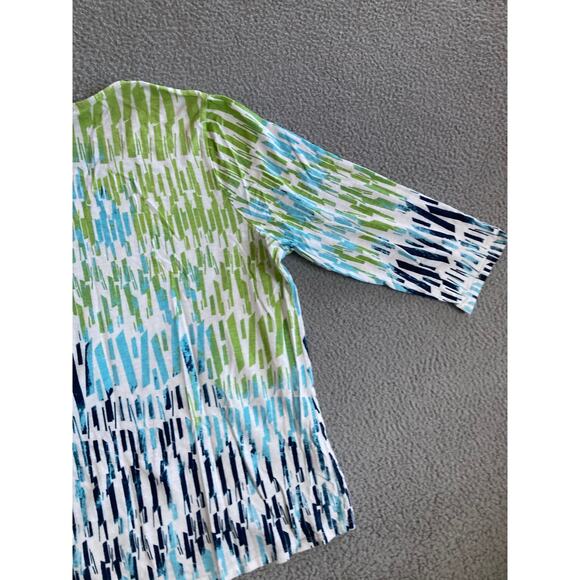 Weekends Chicos Top XL 3 Abstract Art Striped 3/4 Sleeve Green Beach Boho Shirt - Picture 7 of 16